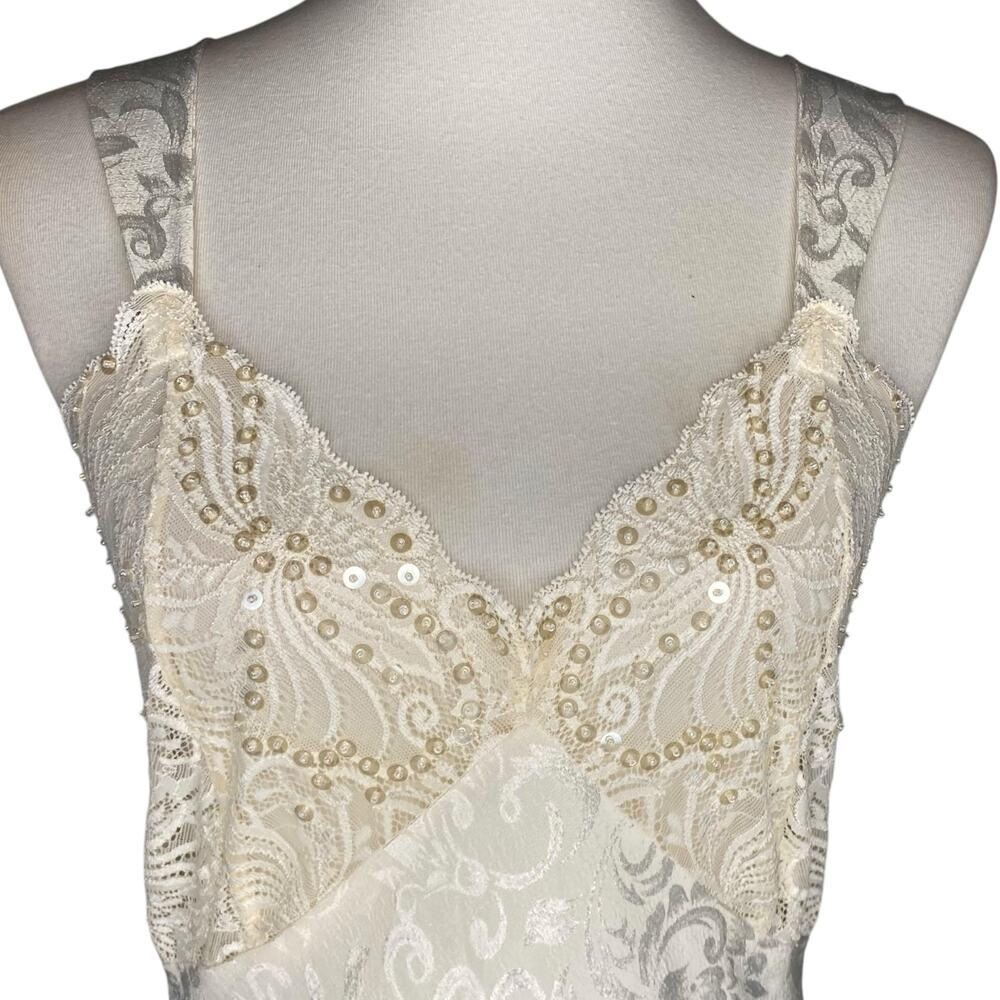 Victoria's Secret Maxi Slip Dress Gown Cream Sequin Lace Slit Large Y2K Coquette - Picture 6 of 15